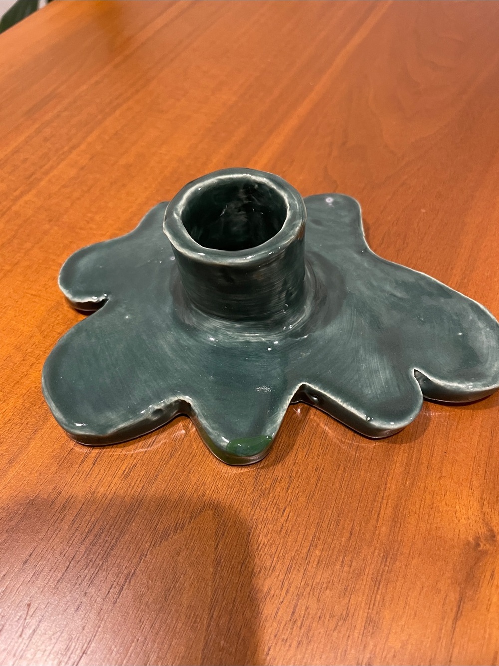 Handcrafted Dark Green Ceramic Candle Holder by an independent artist